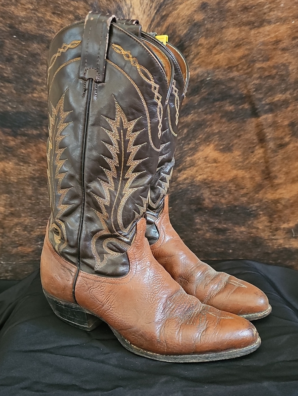 Tony Lama Two-Tone Brown Leather Cowboy Boots